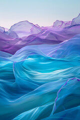 A serene fusion of aqua blue and lavender waves, merging in a calm and dreamlike manner, evoking the tranquil early morning hours at a peaceful lake.