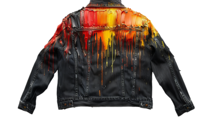 Colorful paint dripping on customized denim jacket