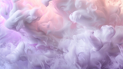 A soft, enveloping cloud of smoke in white and cream, with a neon light texture in pastel lavender adding a peaceful ambiance.