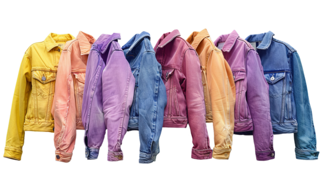 Colorful denim jackets collection on transparent background