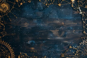 This creative flat lay template of astronomy guides and star charts navigates through the mysteries of the universe, with solid background and copy space on center