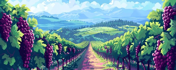 A lush vineyard with ripe grapes ready for harvest