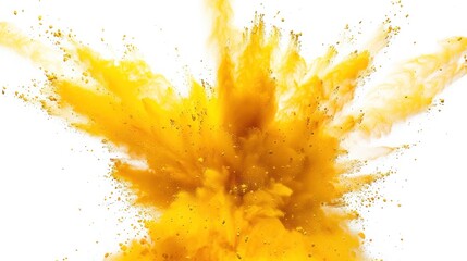 Bright yellow color dust explosion on white background, Freeze motion of yellow powder exploding