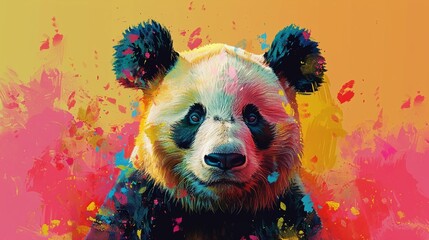 Bright and colorful digital illustration of a funny, overstuffed panda, designed to evoke smiles with its exaggerated fat animal style