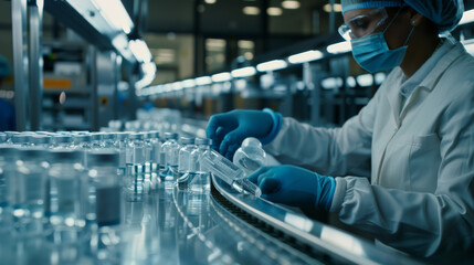 pharmacist scientist working on a conveyor belt