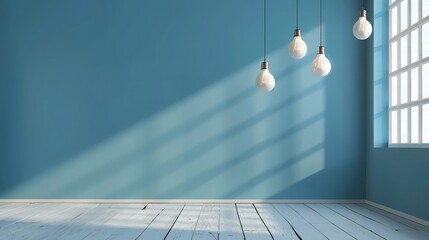 Stand out from the crowd and leadership creative idea concepts One hanging light bulb glowing with...