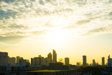Fototapeta premium Sunset building with colorful sky cloud