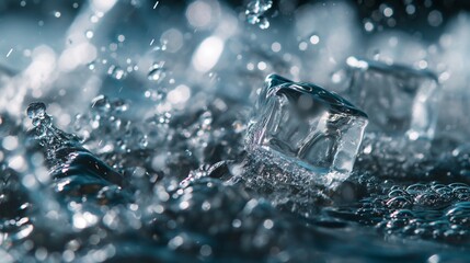ice cubes with water in the ice glass abstract background in ultra hd 