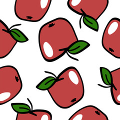 seamless pattern with red apples. Vector cartoon illustration isolated on white.