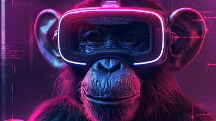 Futuristic illustration of a monkey wearing a virtual reality glasses
