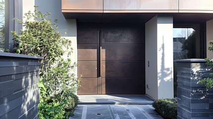 Contemporary pivot door with a textured finish and hidden hinges