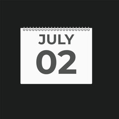 July 2 calendar reminder. 2 July daily calendar icon template. Calendar 2 July icon Design template. Vector illustration

