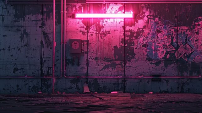 cyberpunk wall with neon  copy space