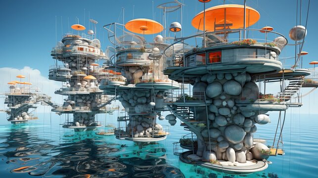 Structures anchored to the ocean floor or floating on manmade platforms, Floating Buildings on Water