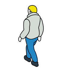 Isometric person, Walking man from behind with blonde hair - long sleeves