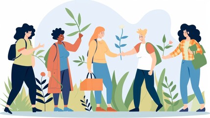 Obraz premium Diverse Friends Enjoying a Sustainable Lifestyle Outdoors