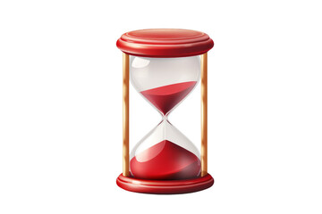 A red hourglass with red liquid in it. The hourglass is made of wood and has a red top