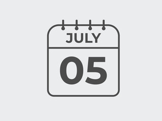 July 5 calendar reminder. 5 July daily calendar icon template. Calendar 5 July icon Design template. Vector illustration
