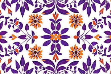 Vibrant Purple and Orange Floral Pattern for Creative Backgrounds. Design for background, graphic design, print, poster, interior, packaging paper