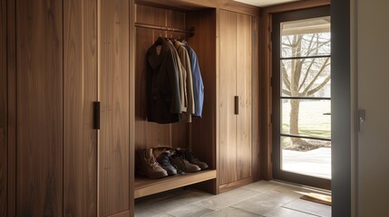 Customized door with a built-in coat closet or storage area for outerwear