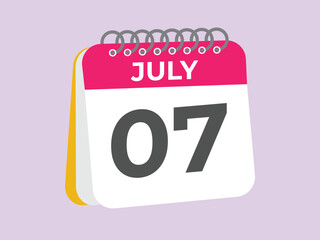 July 7 calendar reminder. 7 July daily calendar icon template. Calendar 7 July icon Design template. Vector illustration
