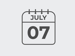 July 7 calendar reminder. 7 July daily calendar icon template. Calendar 7 July icon Design template. Vector illustration
