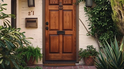 Customized door with a built-in mailbox and house number display