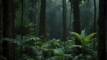 A landscape view of the thick jungle. 