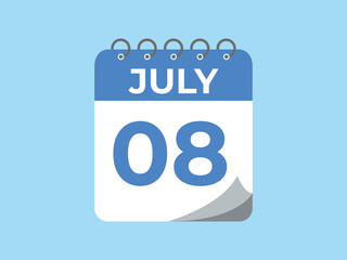 July 8 calendar reminder. 8 July daily calendar icon template. Calendar 8 July icon Design template. Vector illustration
