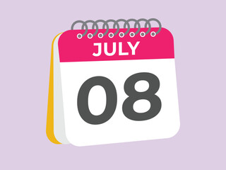 July 8 calendar reminder. 8 July daily calendar icon template. Calendar 8 July icon Design template. Vector illustration
