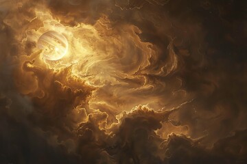 Dramatic and realistic Jupiter surface, intense cloud swirls, atmospheric lighting - obrazy, fototapety, plakaty