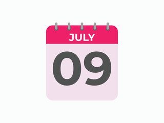 July 9 calendar reminder. 9 July daily calendar icon template. Calendar 9 July icon Design template. Vector illustration

