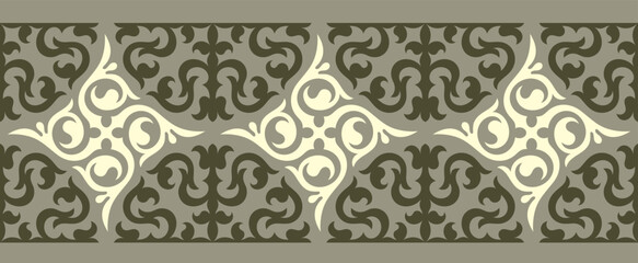 Kazakh ornaments. Strip of plant patterns. Ethno style.  Horizontal patterned design. Traditional patterns of Kazakhs. Ancient Turkic ornaments. Traditions of Kazakhstan. Decorative art of nomads. 