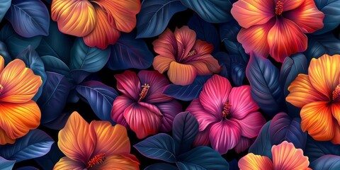 Colorful background with tropical leaves and plants