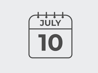July 10 calendar reminder. 10 July daily calendar icon template. Calendar 10 July icon Design template. Vector illustration
