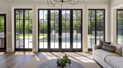 Fototapeta premium French doors with clear glass panels and oil-rubbed bronze hardware