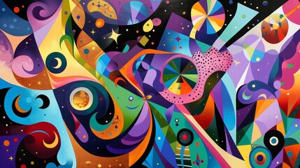 Naklejka premium Vibrant abstract geometric art piece with colorful shapes forming a stylized face on a dynamic background
