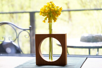 Spring blossom with the yellow flowers in vase