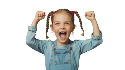 Young girl screaming of joy isolated on transparent background