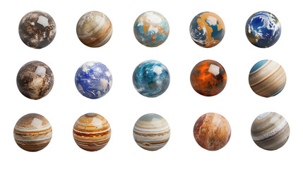 Mosaic of planets isolated on transparent background