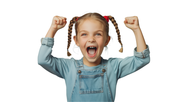 Young girl screaming of joy isolated on transparent background