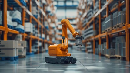 Fototapeta premium Integrating with IoT devices, a robotic system exchanges data to optimize operational efficiency