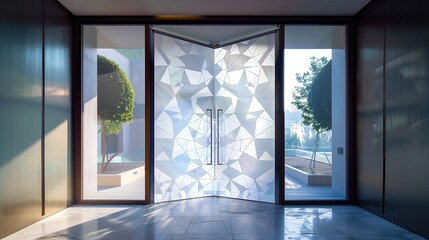 Fototapeta premium Frosted glass door with a modern geometric design for privacy