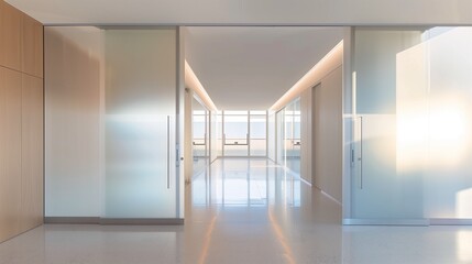 Fototapeta premium Frosted glass sliding doors for a sleek and modern entrance