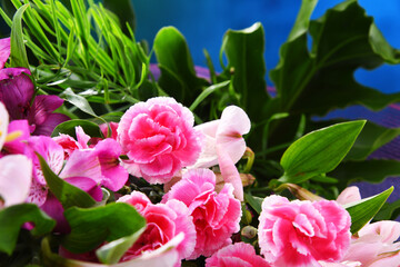 Composition with bouquet of freshly cut flowers