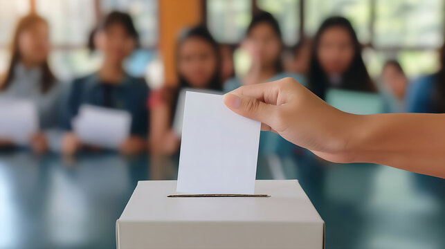 Students vote within the school using ballot papers to vote. Basic democracy education in school.