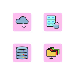 Data storage line icon set. File folders, data protection, cloud storage, database. Technology concept. Can be used for topics like service, data, network. Vector illustration for web design and apps