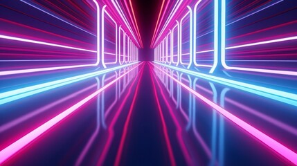 neon stripes running along the length of a futuristic corridor
