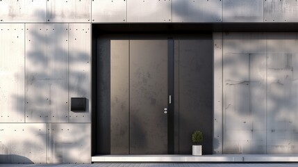 Modern steel door with a minimalist design and integrated doorbell