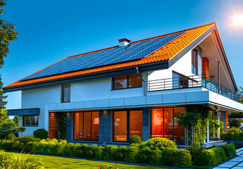 Obraz premium Energy Subsidies Boosting Clean Energy: Solar Panels on an Efficient Home